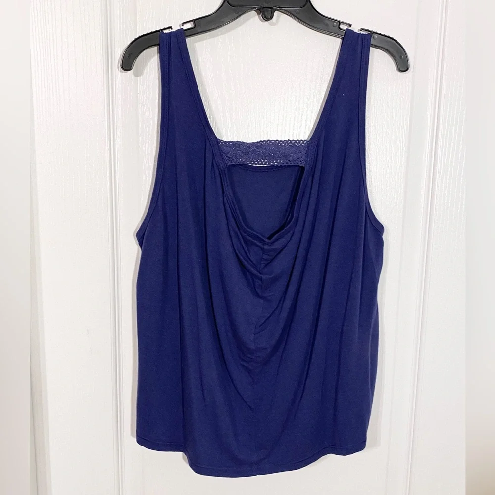 NWT T2Love Crochet Strap Draped Back Hi Lo Tank Top USA MADE Navy Girl’s 14